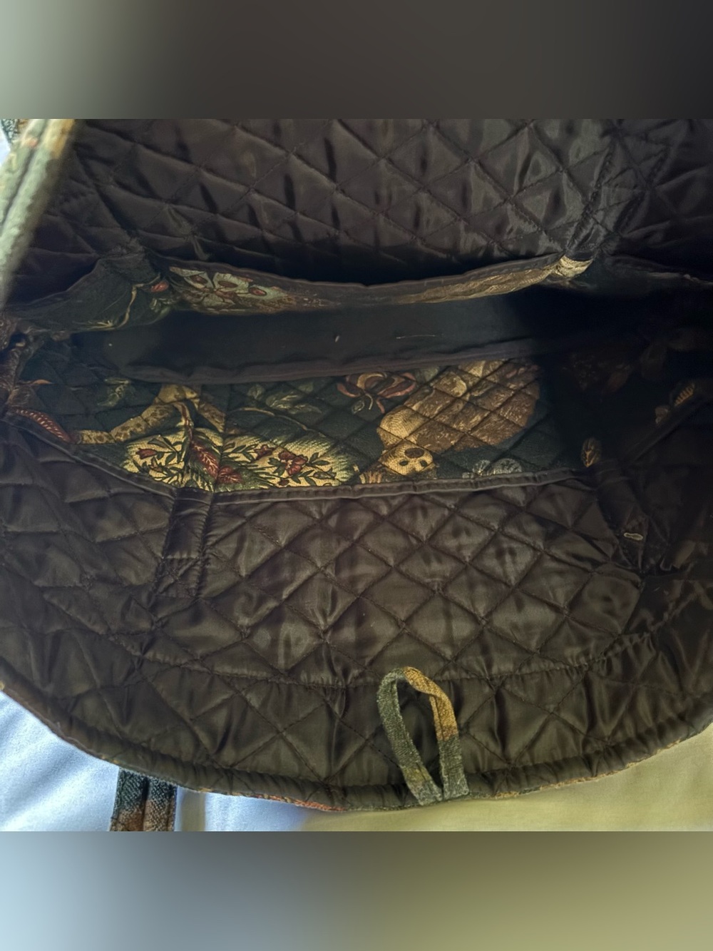 Quilted floral vintage style fabric bohemian shabby chic Black shoulder tote bag - Picture 7 of 7